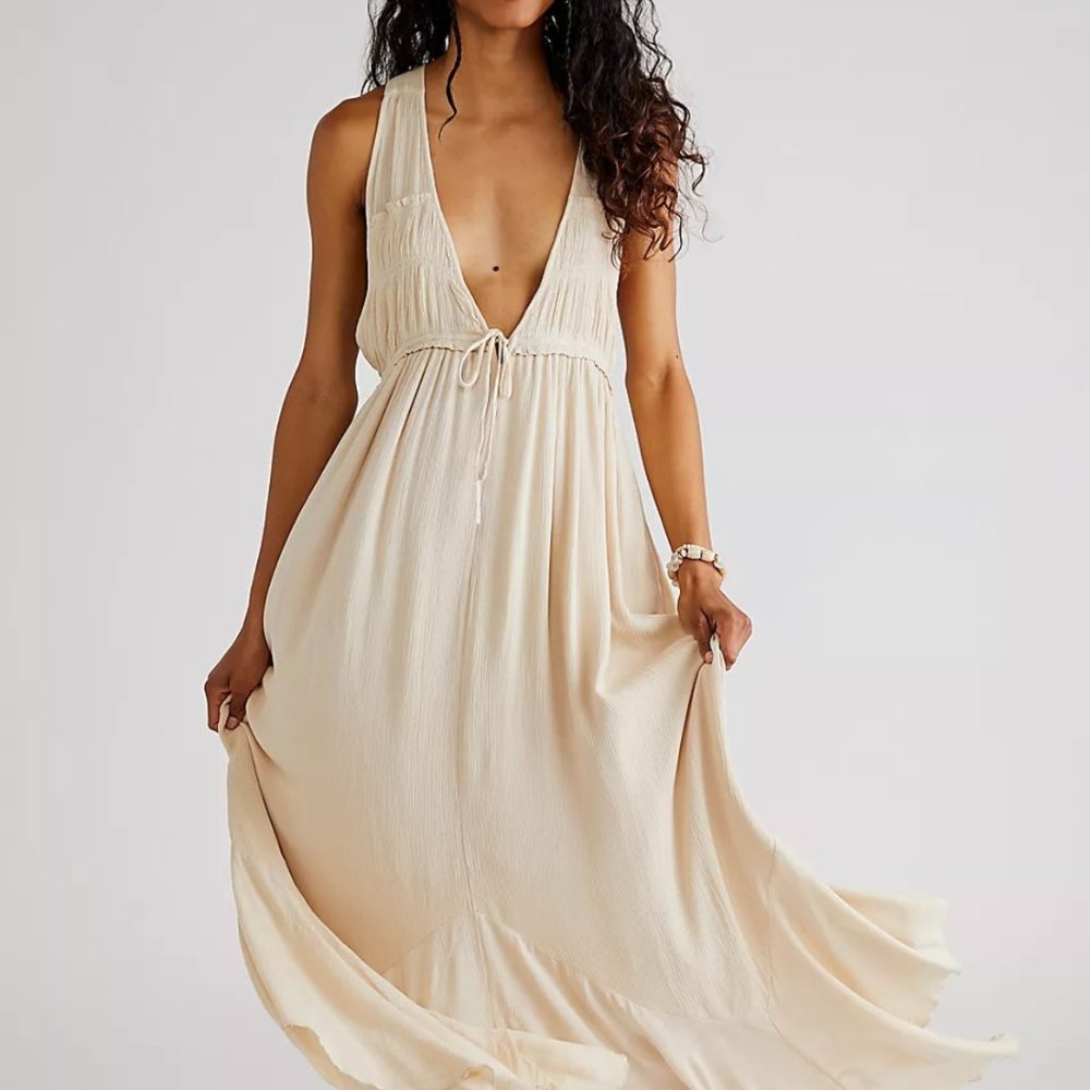 Free People Show Stopper Midi Dress NWT Medium Neutral Beige Endless Summer Boho